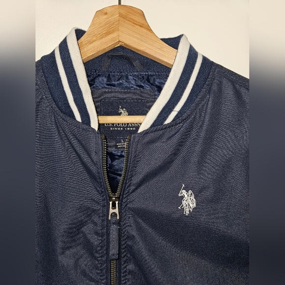 U.S. POLO ASSN. NAVY BLUE RETRO BOMBER VARSITY JACKET Youth Size Large - Picture 4 of 10
